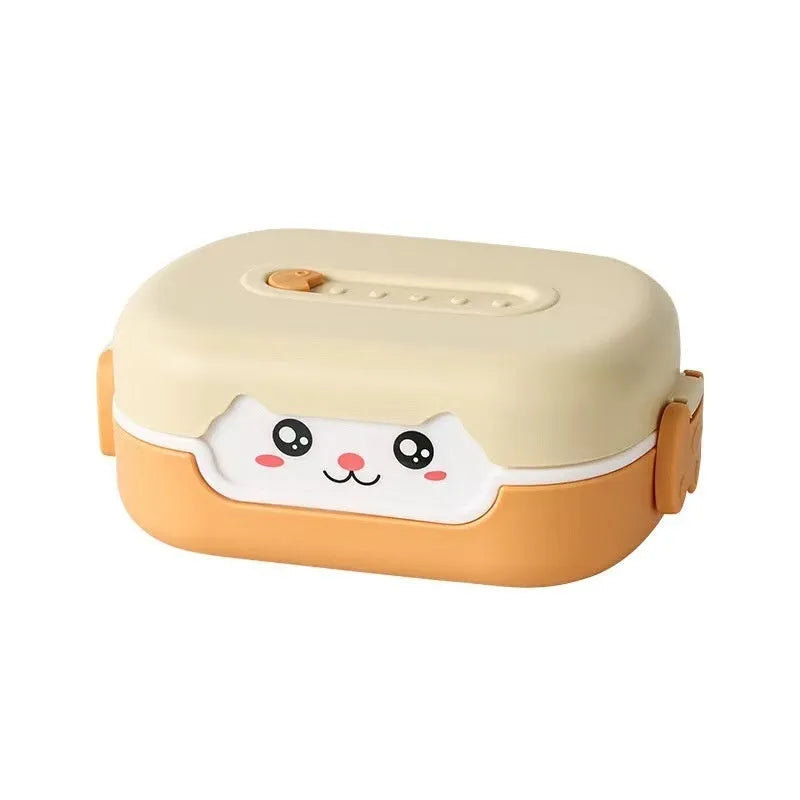 Square plastic divided lunch box with cartoon design in three colour options