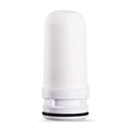 White cylindrical diatom ceramic water filter element measuring 43mm by 100mm.