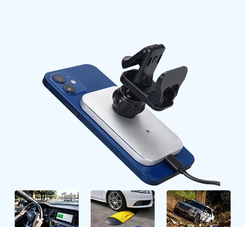 Black magnetic wireless charging car phone holder for Apple iPhone 12 series with adjustable bracket