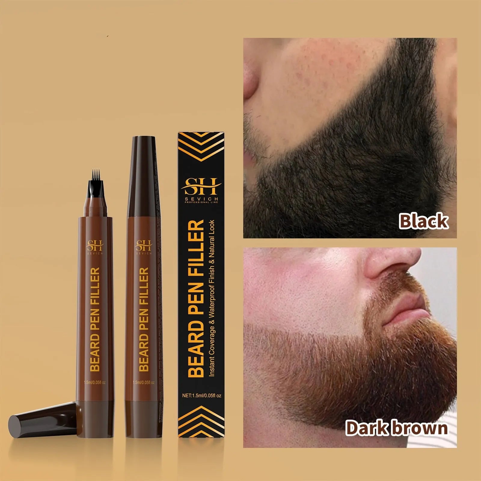 Men's sweatproof waterproof eyebrow pencil for beard and hairline filling in black and dark brown
