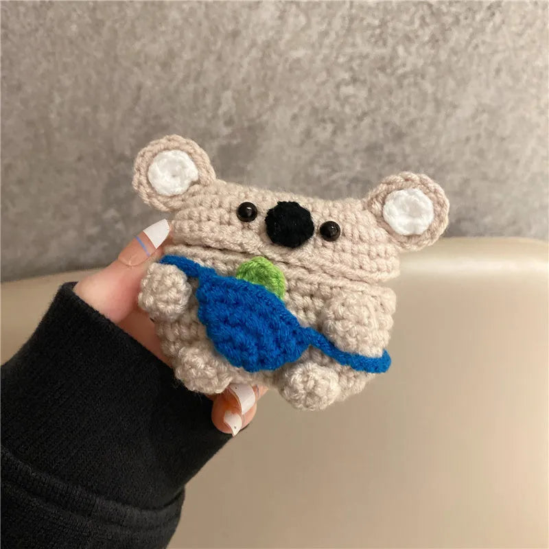 Hand-knitted koala bear backpack design Airpods protective case for Apple Airpods.