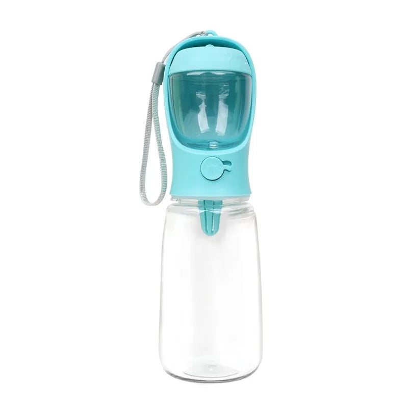 Portable dual-use dog drinking cup in blue colour with foldable design and water grain split