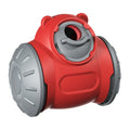Plastic pet toys showing red leaky bear dog toy and pink bulb tumbler cat toy designs