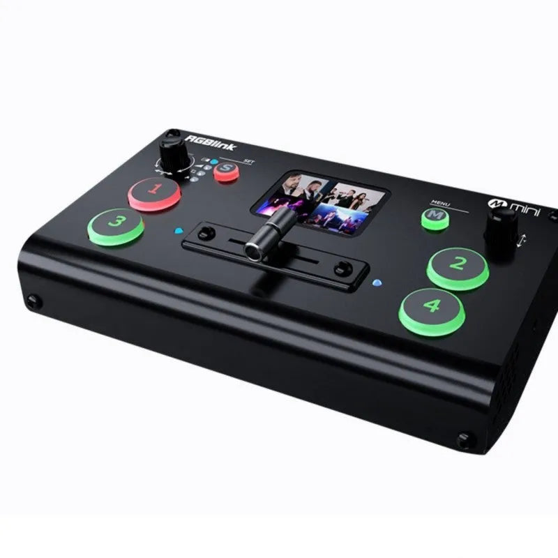 RGBLINK 4-input 1-output HDMI video switcher with TFT screen and audio input ports