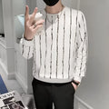 Men's loose fit corduroy striped pullover sweater in black, regular sleeve, thin knit