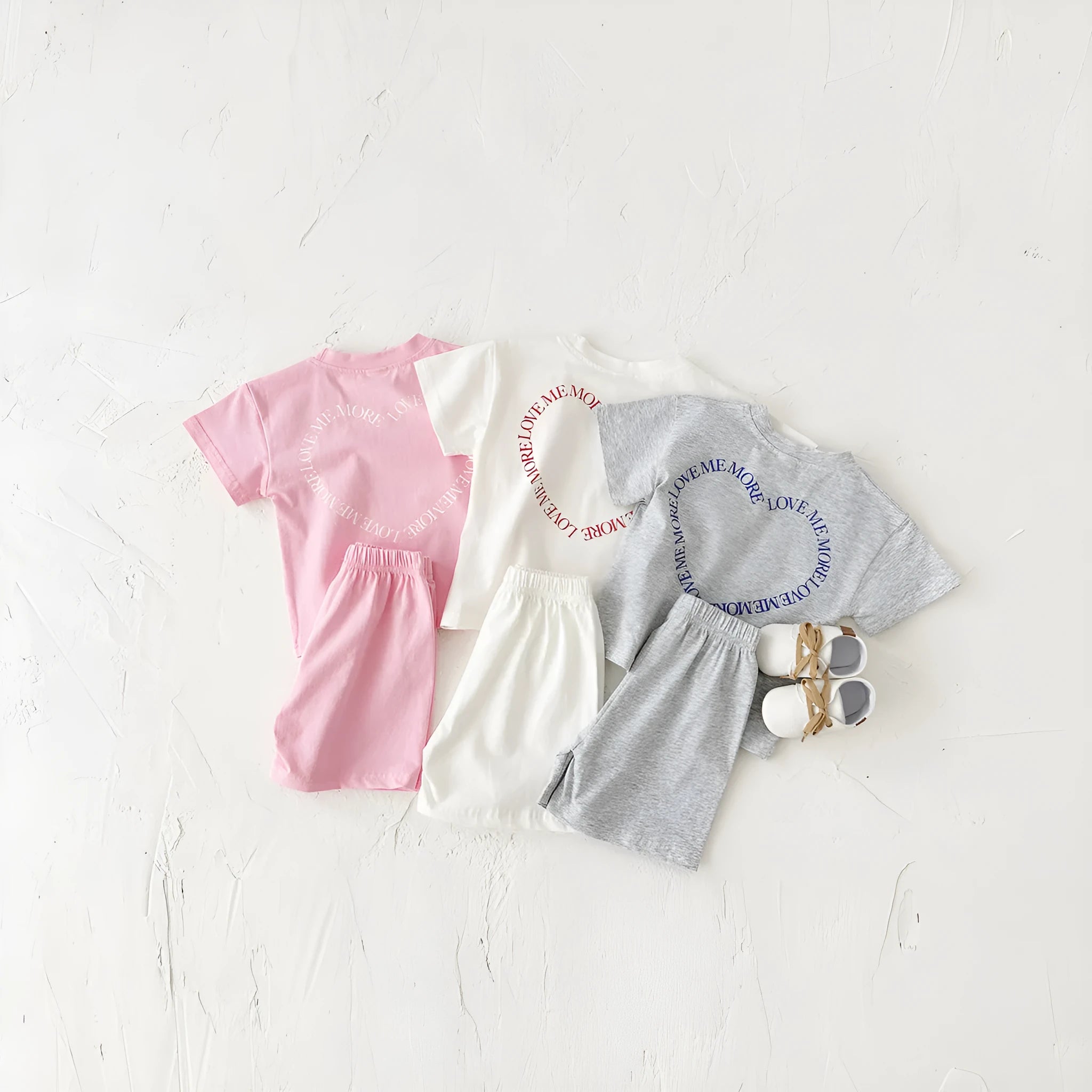 Korean style heart print cotton baby suit two-piece set in pink colour