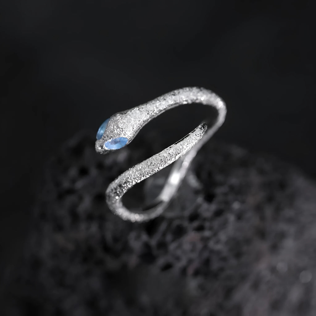 Adjustable silver snake ring with electroplated platinum colour finish for women