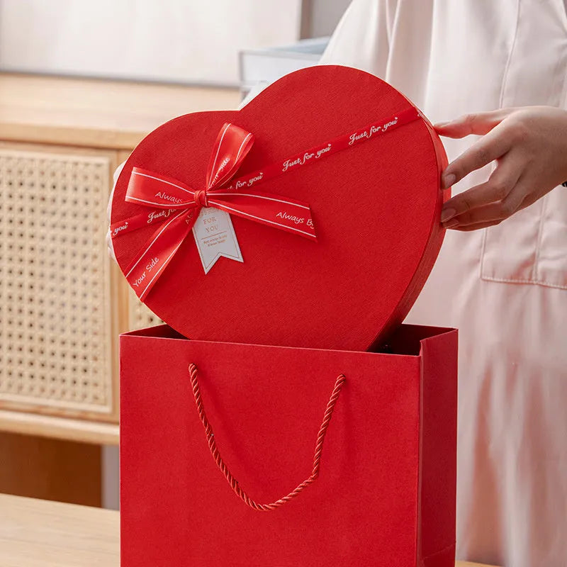 Red love engagement proposal large flower ceremony packing box with greeting card option for Qixi romantic gift presentation