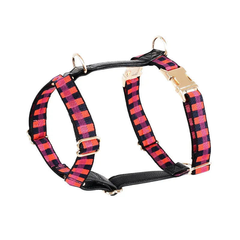 I-shaped pet chest harness traction rope set with collar and 150cm rope in leather rib fibre