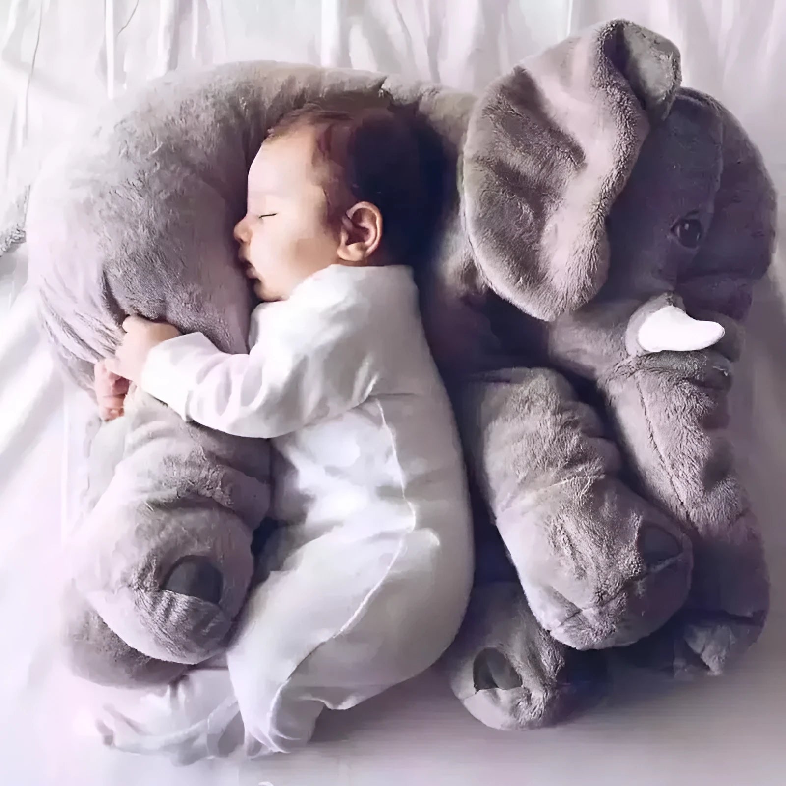 Soft grey elephant plush pillow case for a 40cm or 60cm pillow shell.