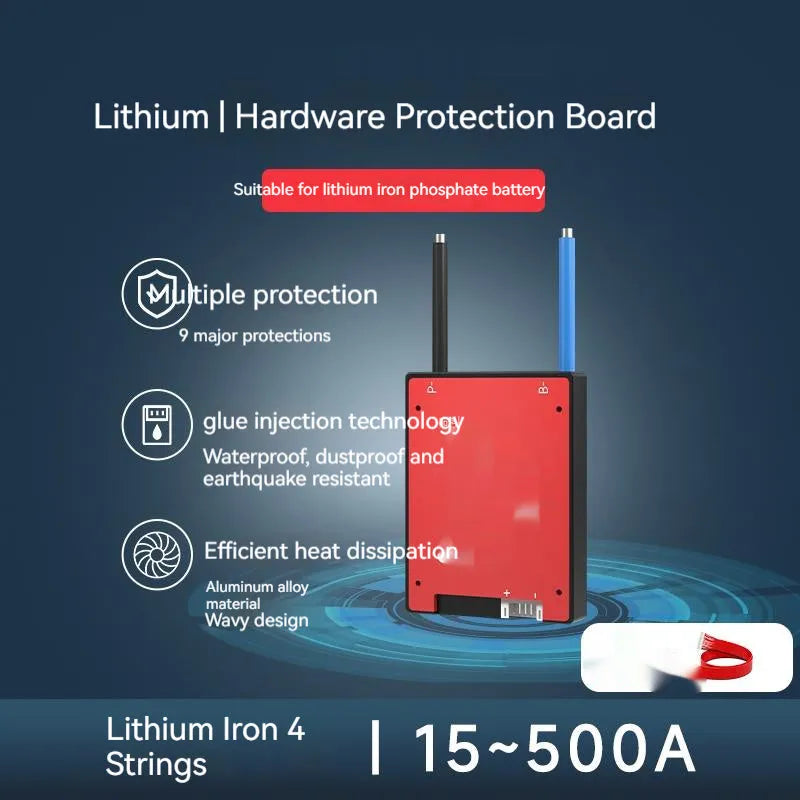 Dali lithium iron phosphate battery protection board for 4S 12V systems with cooling fan.