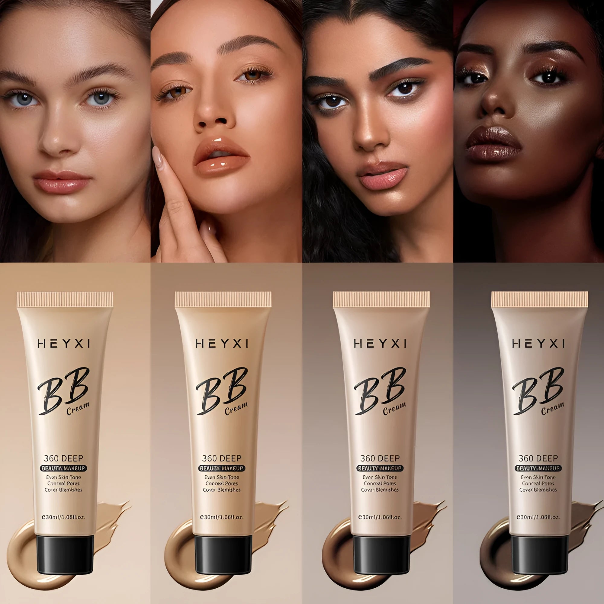 Waterproof BB cream makeup in four shade options with sweat-proof coverage