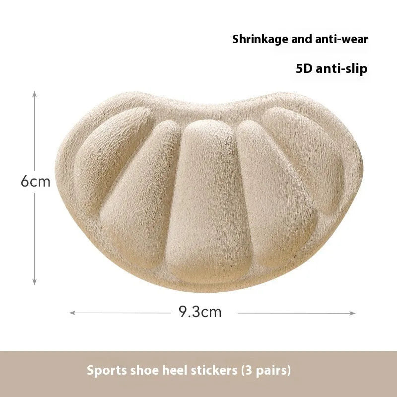 Three pairs of camel coloured anti-slip heel cushion pads for women's shoes