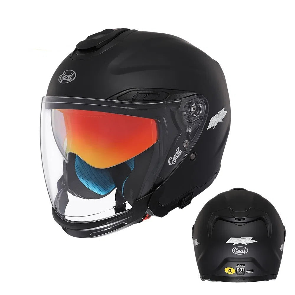 Summer Men's Motorcycle Half Three-quarter Helmet ABS shell double visor Flash Black colour
