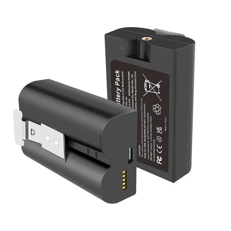 Black rechargeable lithium V4 doorbell battery 6040mAh 3.65V 75x45x50mm for SM002 video doorbell
