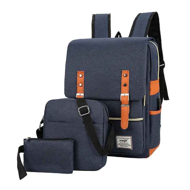 Three-piece business backpack set in Oxford cloth with curved shoulder straps