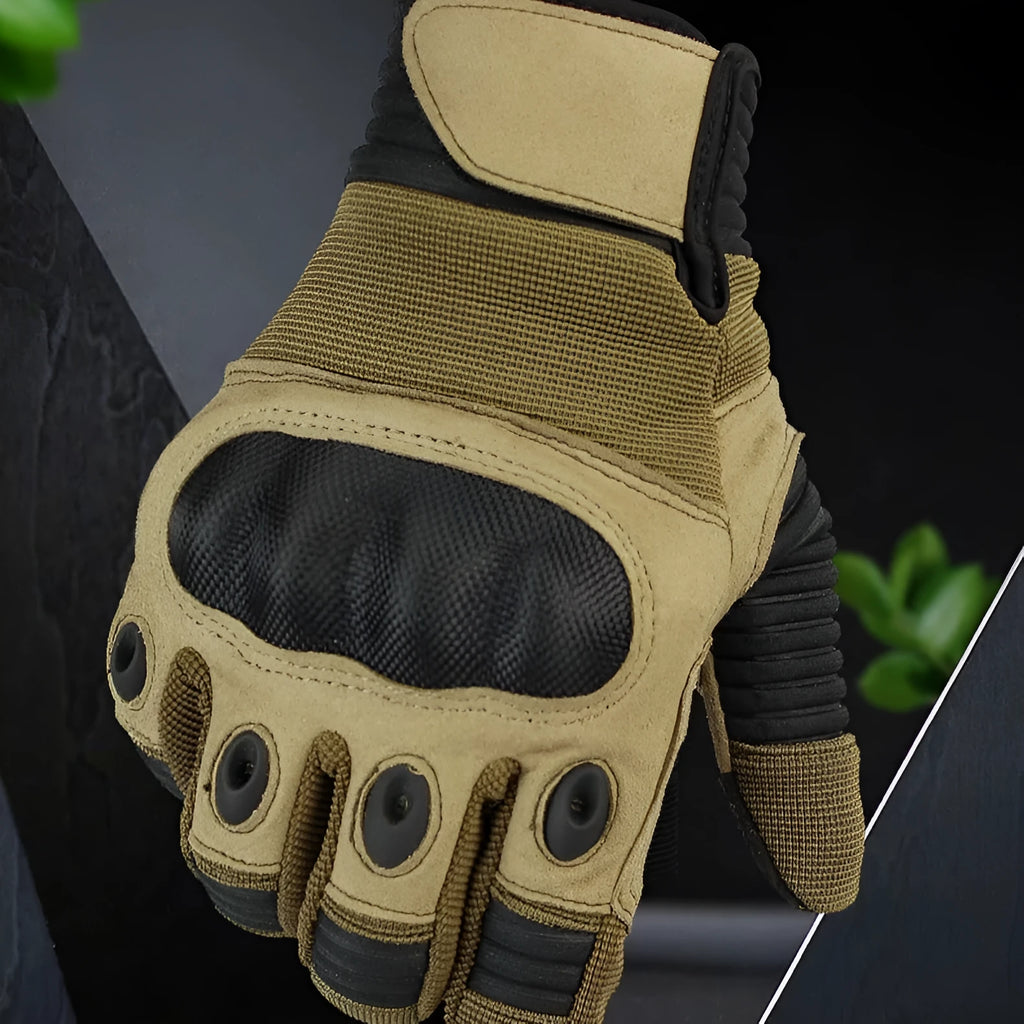 Tactical full finger motorbike gloves with touch screen, knitted fabric, autumn riding, black.