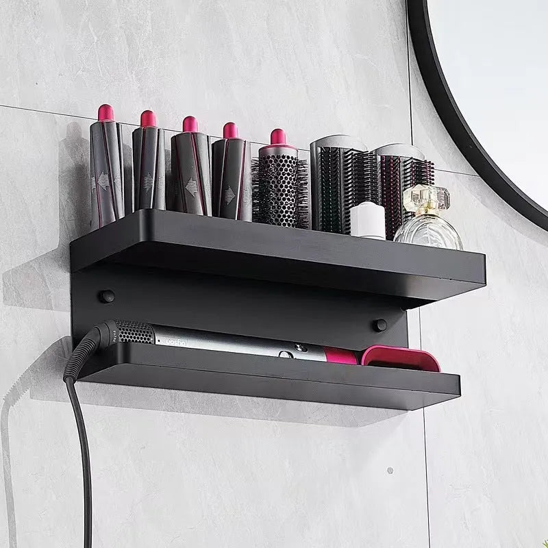 White double-layer aluminium punch-free bathroom storage rack for Marcel Waver curlers.
