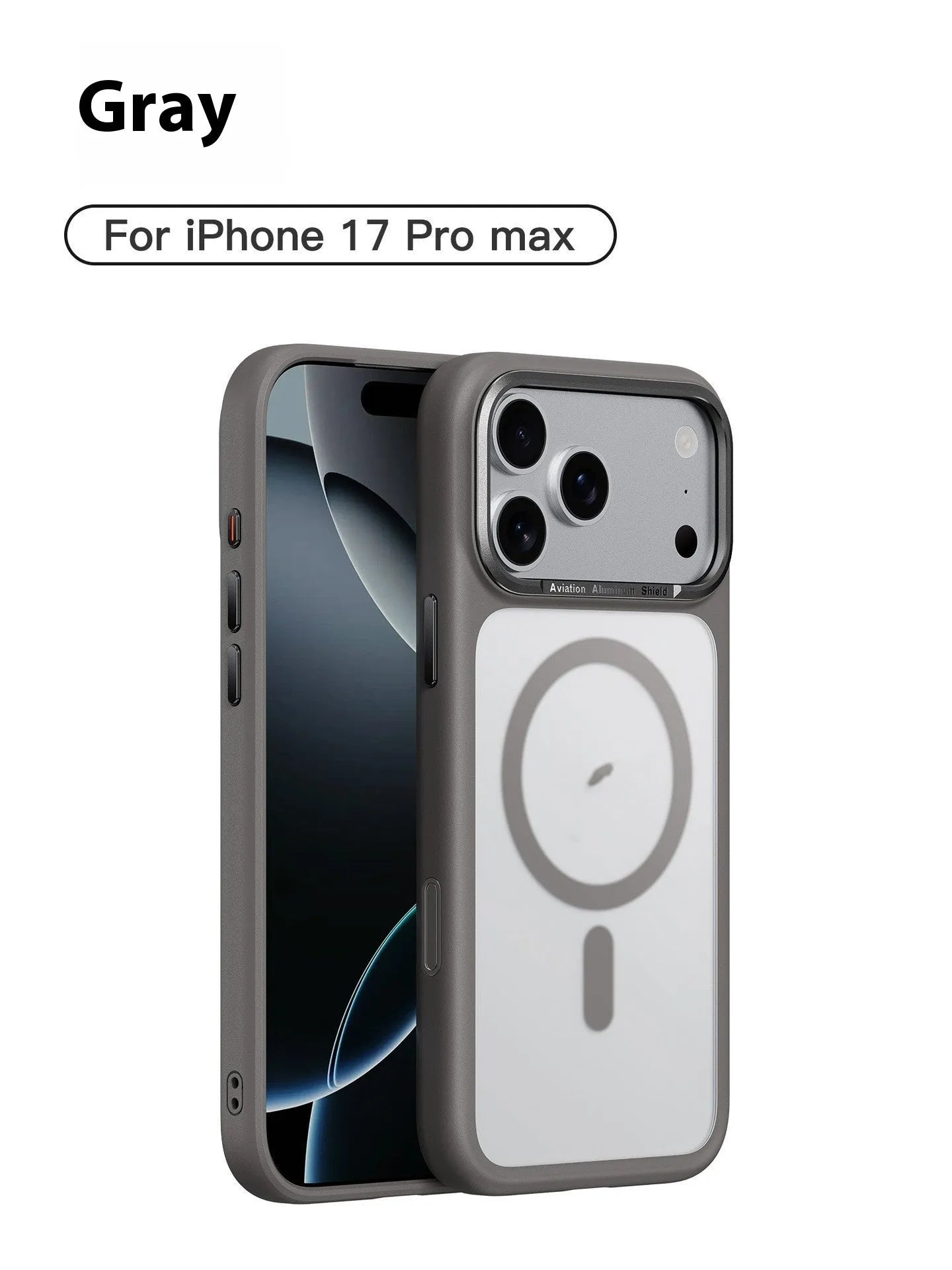 Frosted magnetic protective case for iPhone 17 shown in desert gold colour, displaying textured anti-fingerprint finish.
