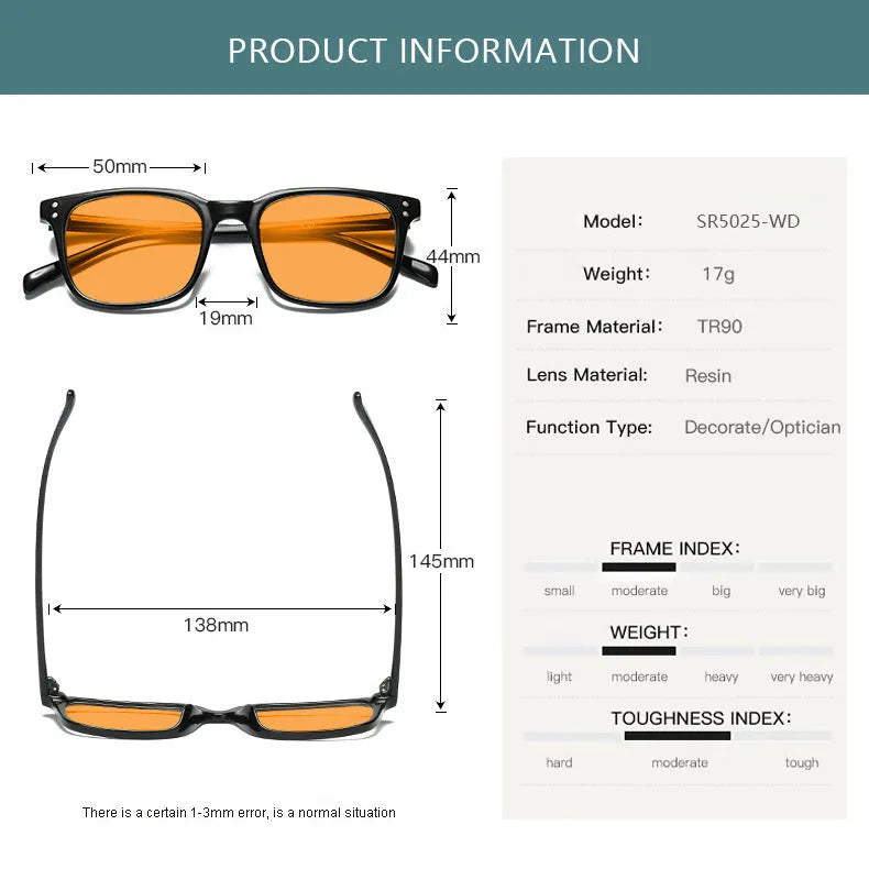 5025 orange lens blue light UV protection glasses with TR90 frame in multiple colour options