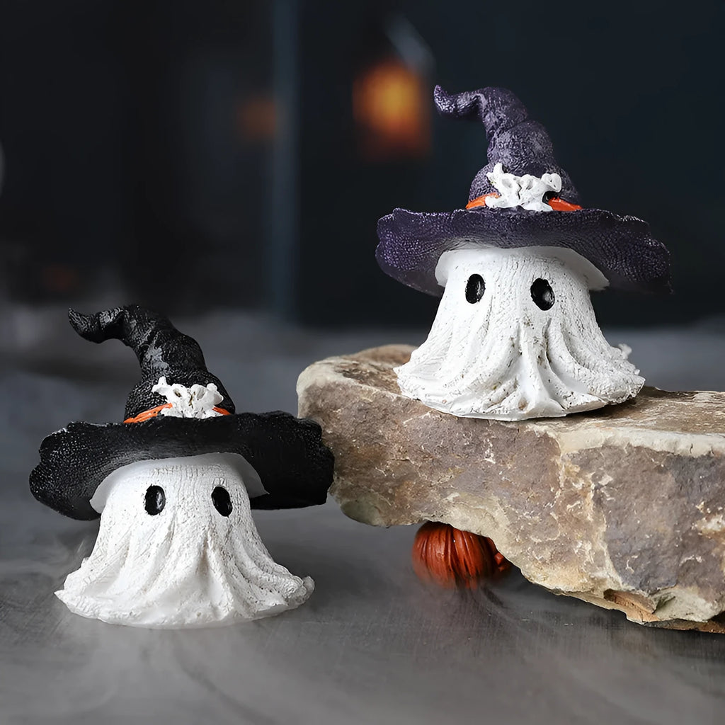 Resin wizard hat holiday ornament in purple and black colour options.
