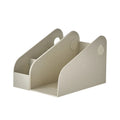 Milk coffee coloured plastic desktop storage box with two internal organiser grids for stationery.