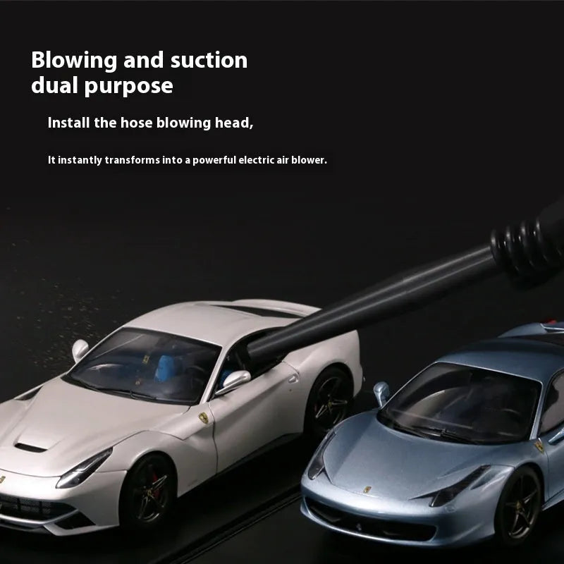 Portable handheld vacuum cleaner with nozzle for car interior and desktop dust removal, metal and plastic build