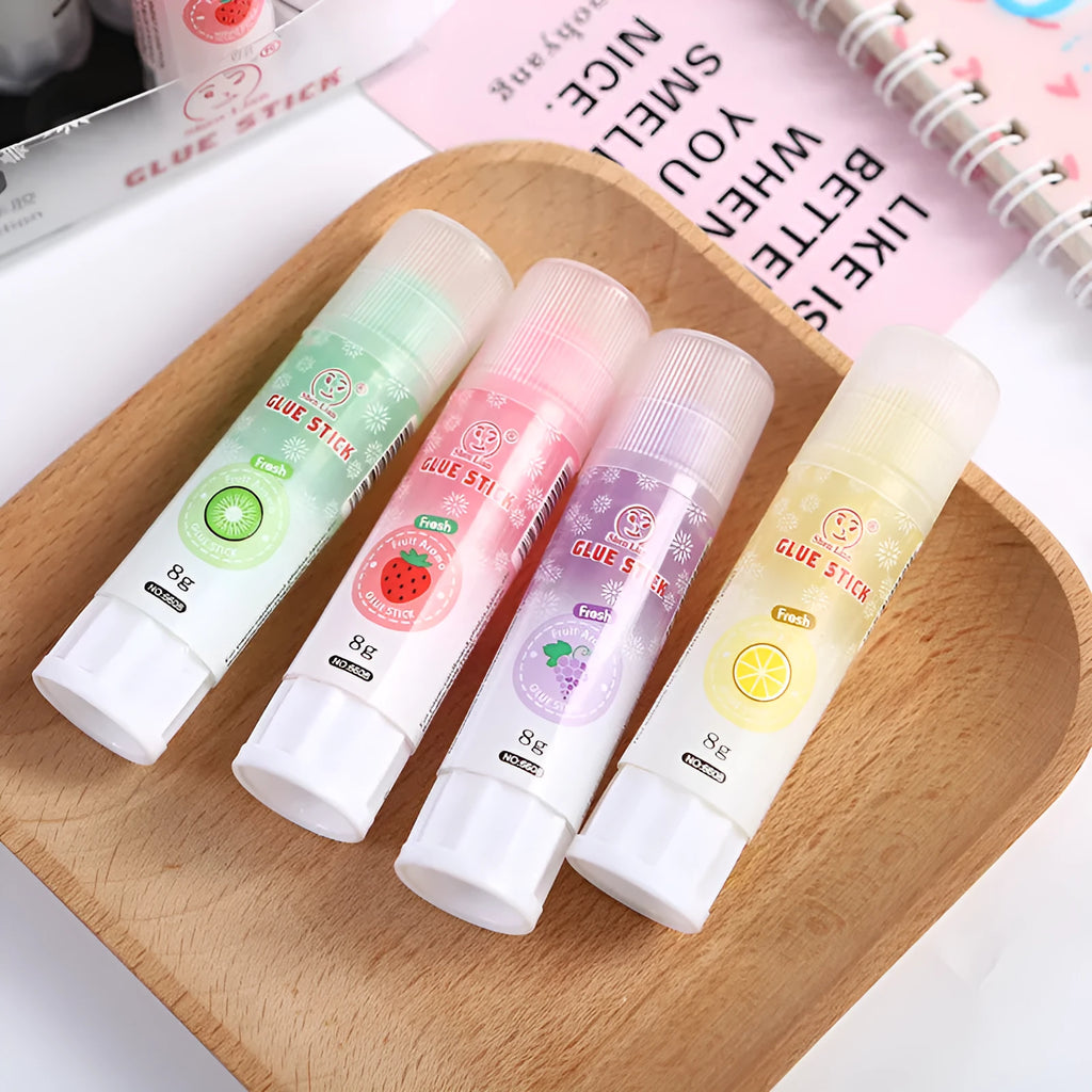 Jelly colour solid glue with fruit fragrance measuring 8.5cm by 2cm for student projects
