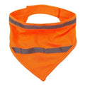 Yellow orange reflective dog bandana with adhesive strap shown on pet collar