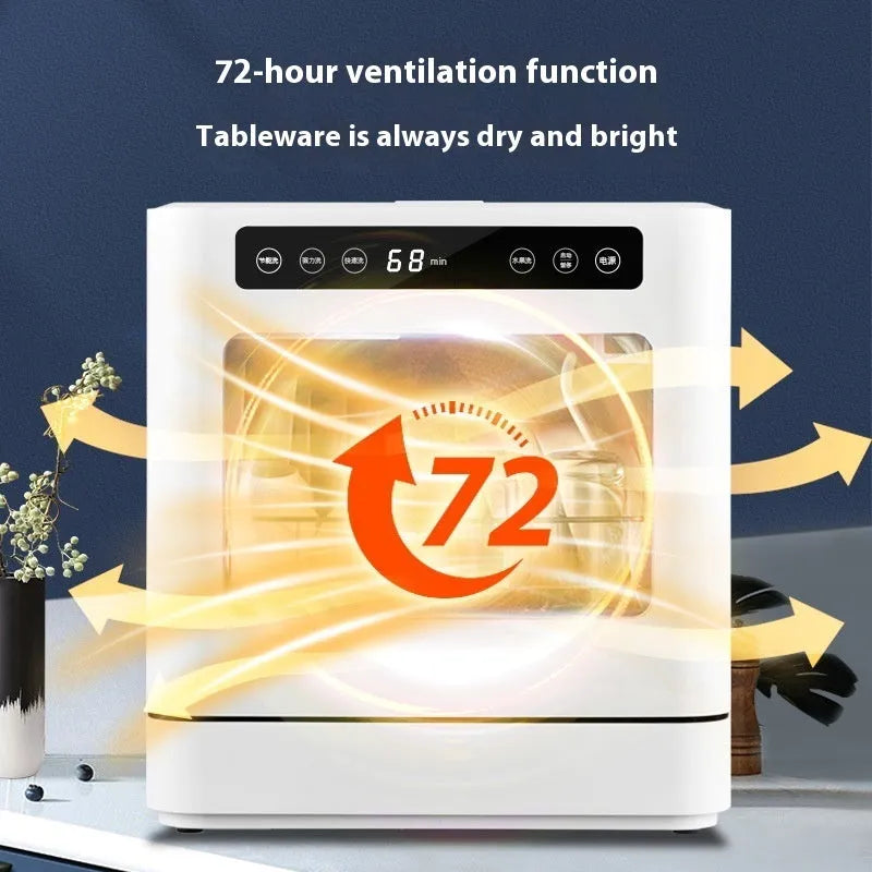 White small desktop installation-free automatic dishwasher for 4 people with hot air drying