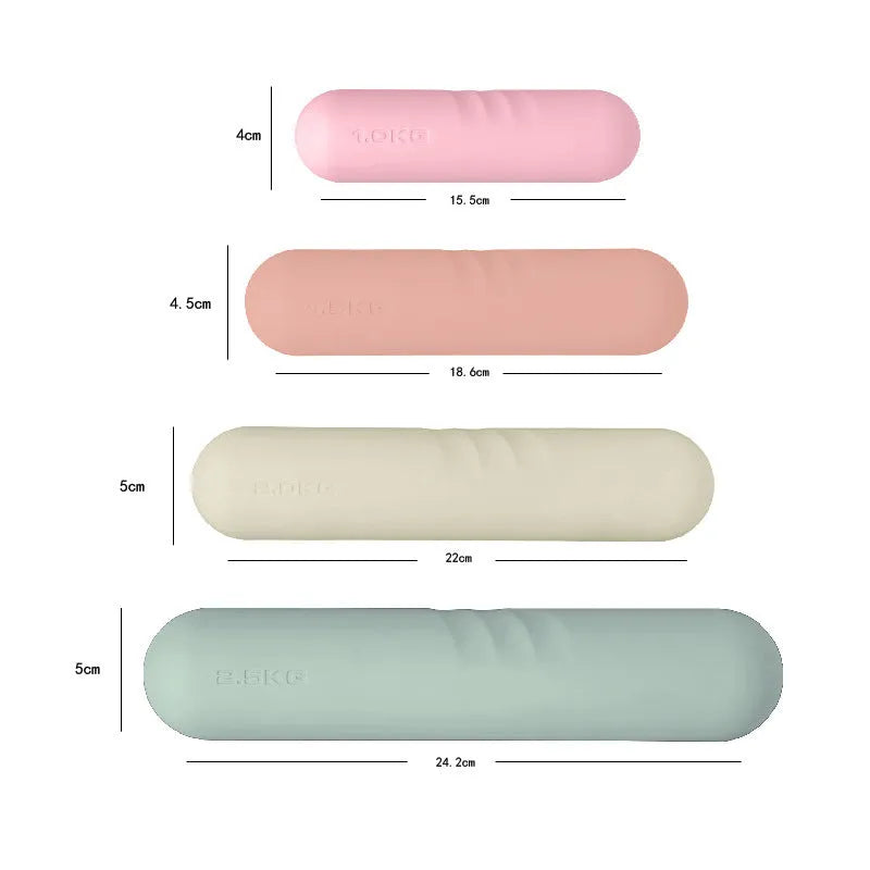 Silicone-edged hand-drawn cast iron dumbbell stick in various colours and weight options.