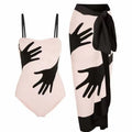 Women's patterned one-piece bikini swimsuit with tulle skirt overlay in polyester fabric