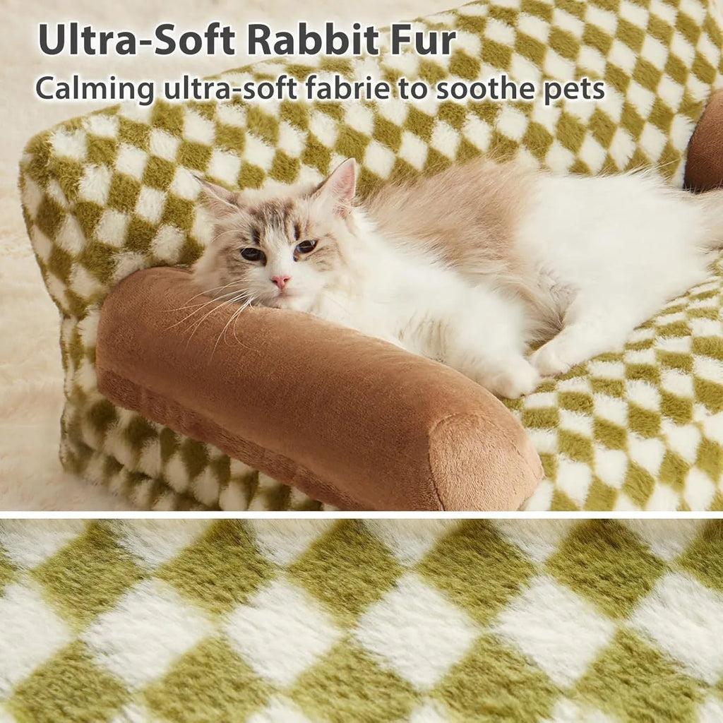 Checkered pattern pet sofa bed for small dog or cat with removable cover