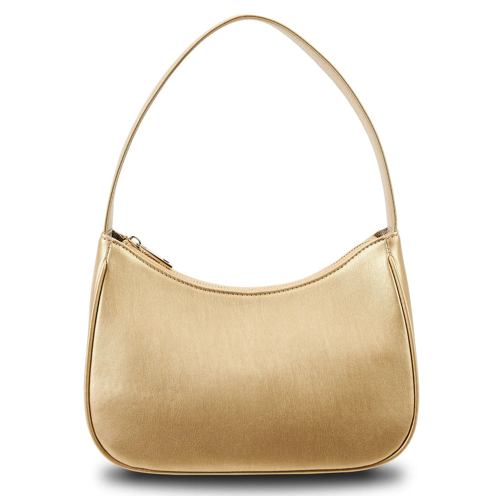 Simple retro waterproof PU shoulder bag in crossbody style shown in apricot colour.