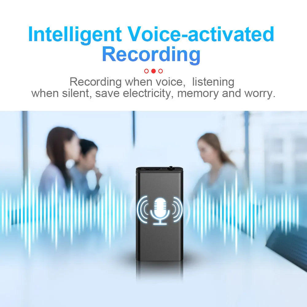 Silver aluminium voice recorder pen with voice control and noise reduction for business and lectures