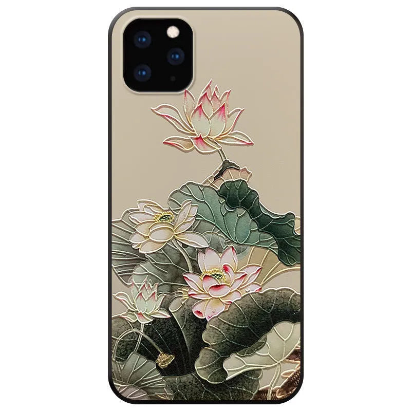 Custom soft TPU phone case with magnolia magpie design, dark green tassel and h-ring, suitable for iPhone 11 Pro Max