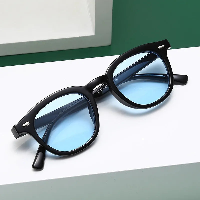 Retro beige round frame sunglasses with PC construction and metal hinge in multiple colour options