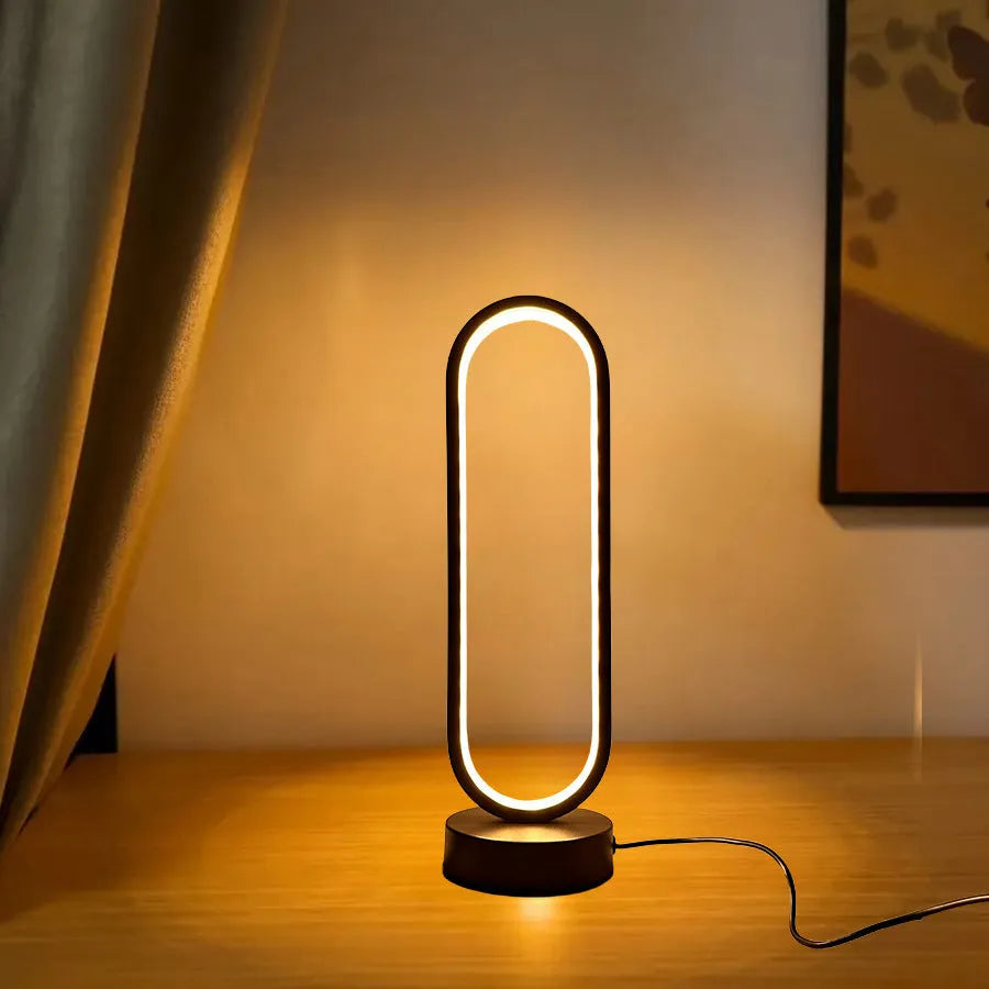 Black and white USB ring dimming LED small night lamp with acrylic shade and iron base