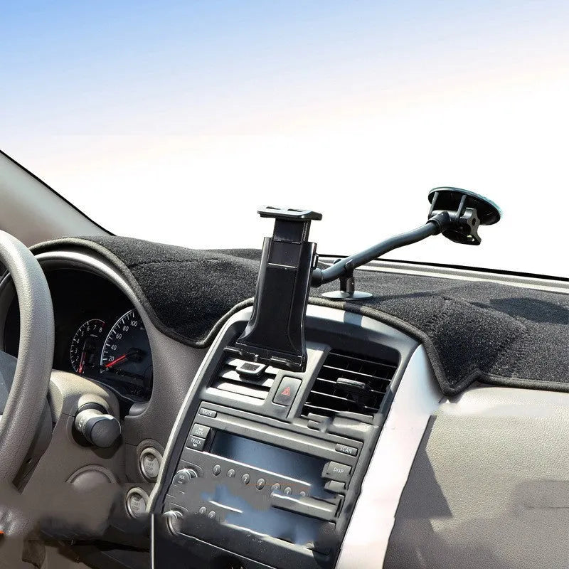 Black universal 4-12 inch vehicle tablet holder with lifting mechanism and suction cup mount.