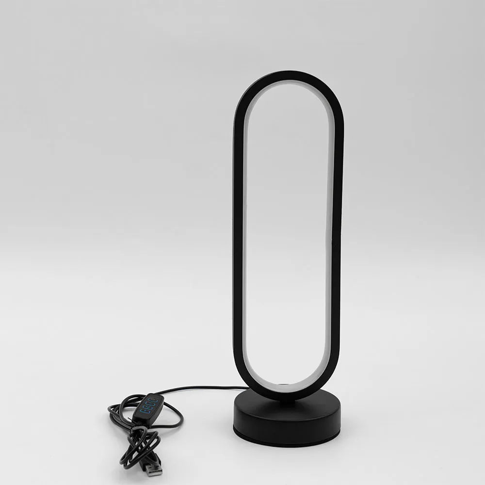 Black and white USB ring dimming LED small night lamp with acrylic shade and iron base