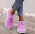 Women's breathable lace-up casual sneakers with flat heel and rubber sole in multiple colour options