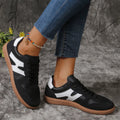 Women's black and pink colourblock lace-up round toe flats with flat heel in artificial PU