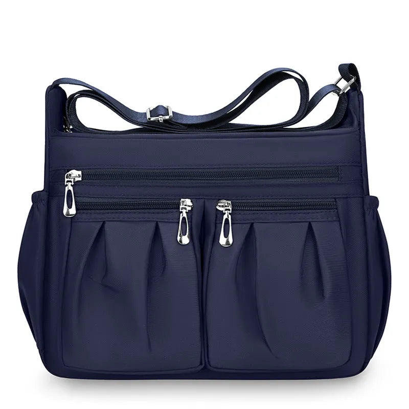Canvas crossbody bag for women large capacity horizontal square shape with sewing line details