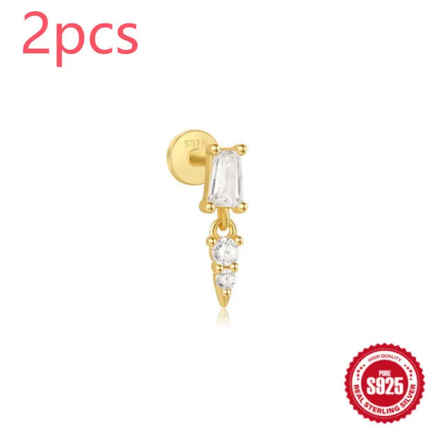 Sterling silver tassel ear studs with gold electroplating and XINGX inlaid detailing