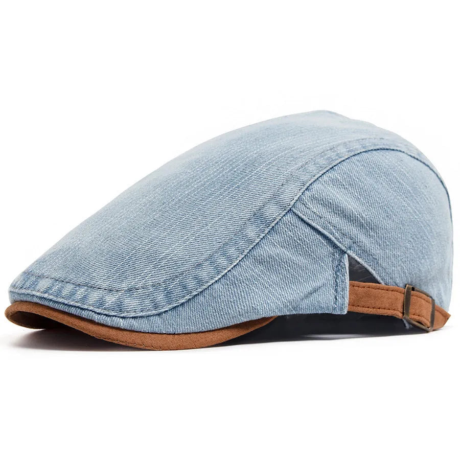 Retro men's cotton beret with dome crown in black, adjustable size
