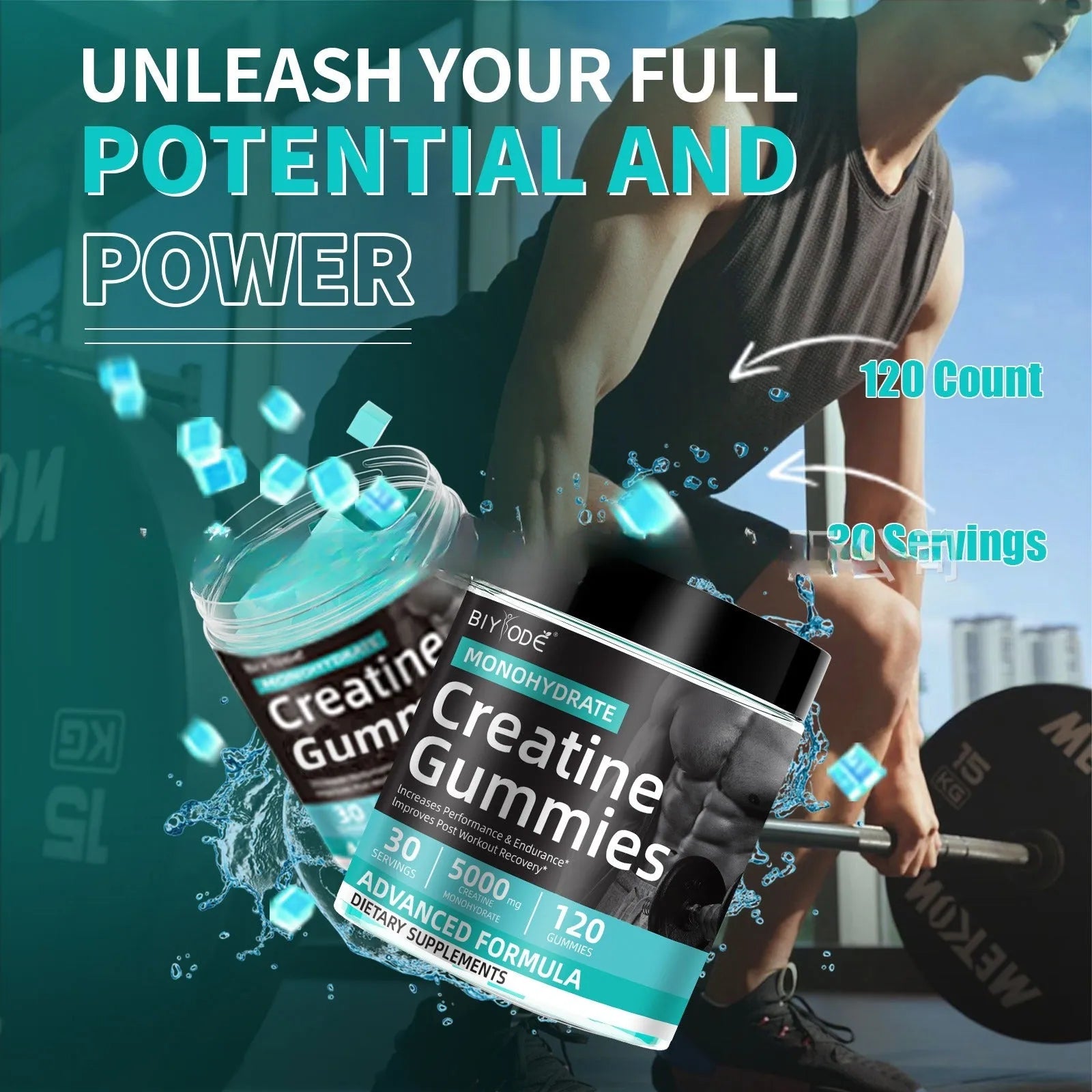 Bottle of Water Creatine Jelly 120 tablets for men and women