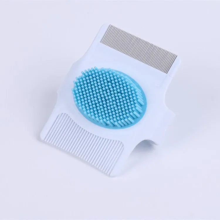 Blue and green multifunctional pet comb grooming tool with floating hair removal system