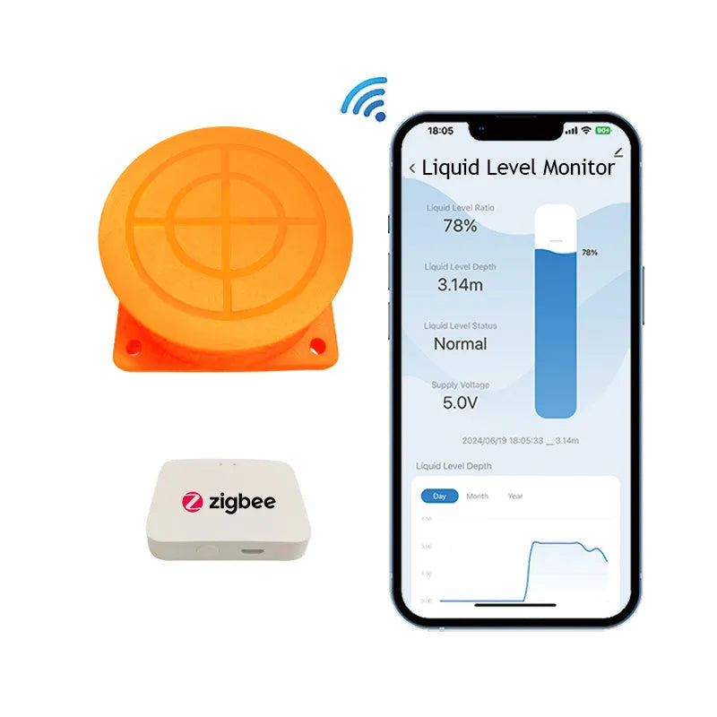 Moray ME201W white wireless ultrasonic fluid level sensor for water and oil tanks with antenna and power cable