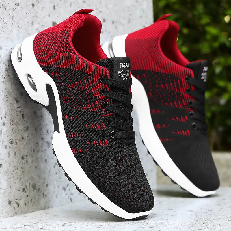 Men's low-top Flyknit mesh sneakers in black with coloured accents on an injection moulded sole