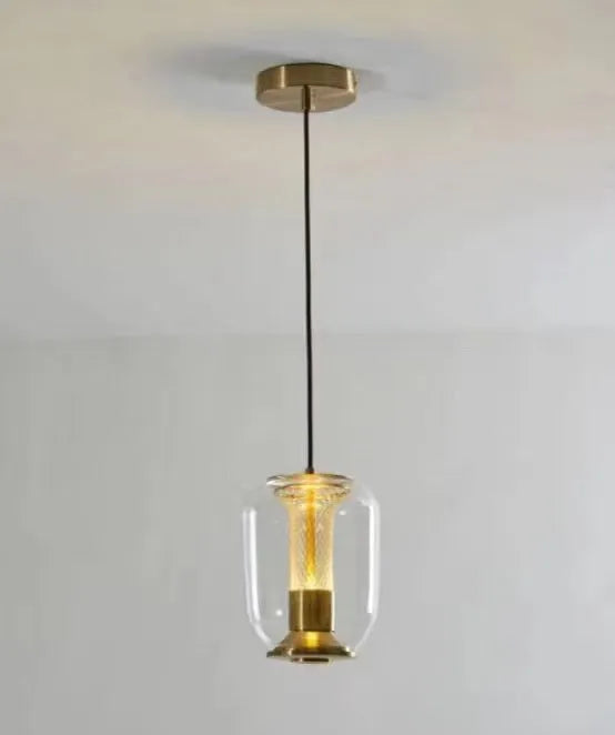 Nordic minimalist ceiling chandelier in transparent, cognac, or smoky grey, 16cm diameter.